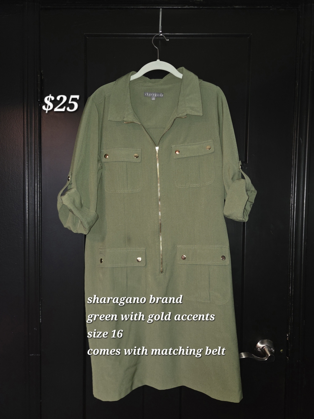 Sharagano Green Utility Jacket with Gold Hardware